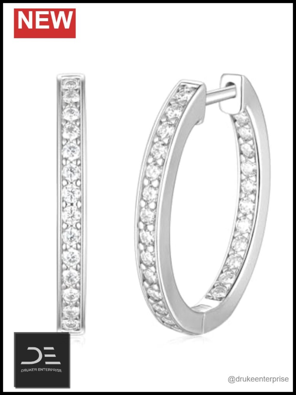 Moissanite Hoop Earrings 20mm 925 Sterling Silver Hinged Prong